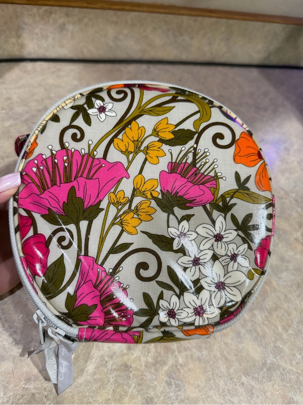 Vera Bradley Round Floral Cosmetic Pouch — Pink, Orange & Yellow